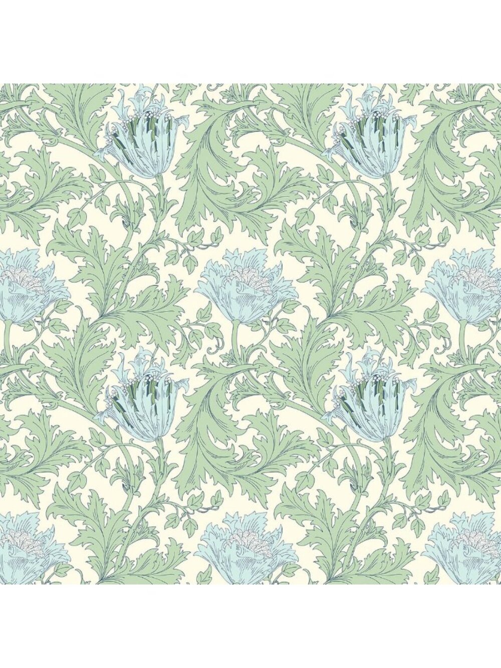 Vintage Floral Peel and Stick Wallpaper - Cream Blue Anemone Design, Removable